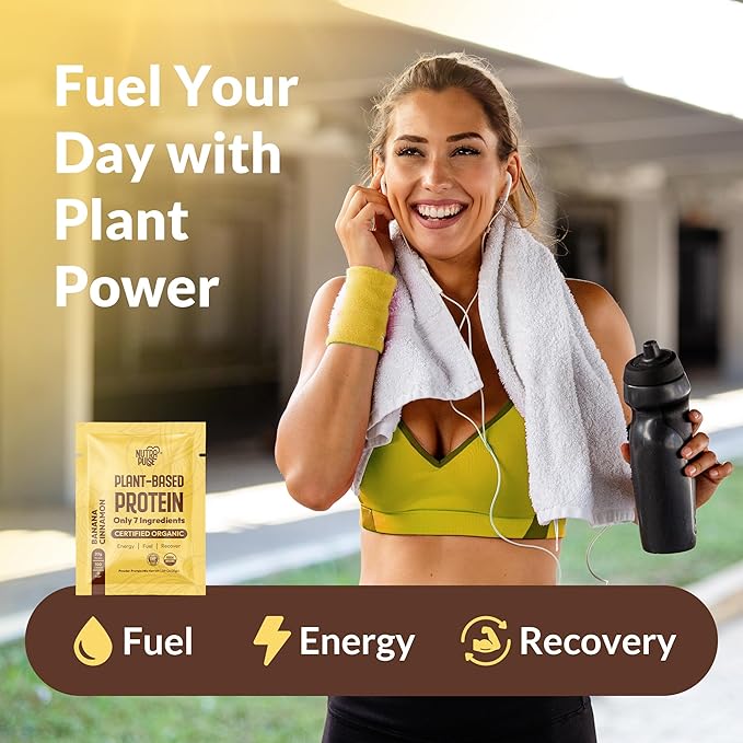 Vegan Protein Powder Sample Pack – Organic Plant-Based Protein, 20g per Serving – Gluten-Free, Non-GMO, Dairy-Free – Banana Cinnamon Flavor – Great for Shakes & Smoothies – 24 Pack