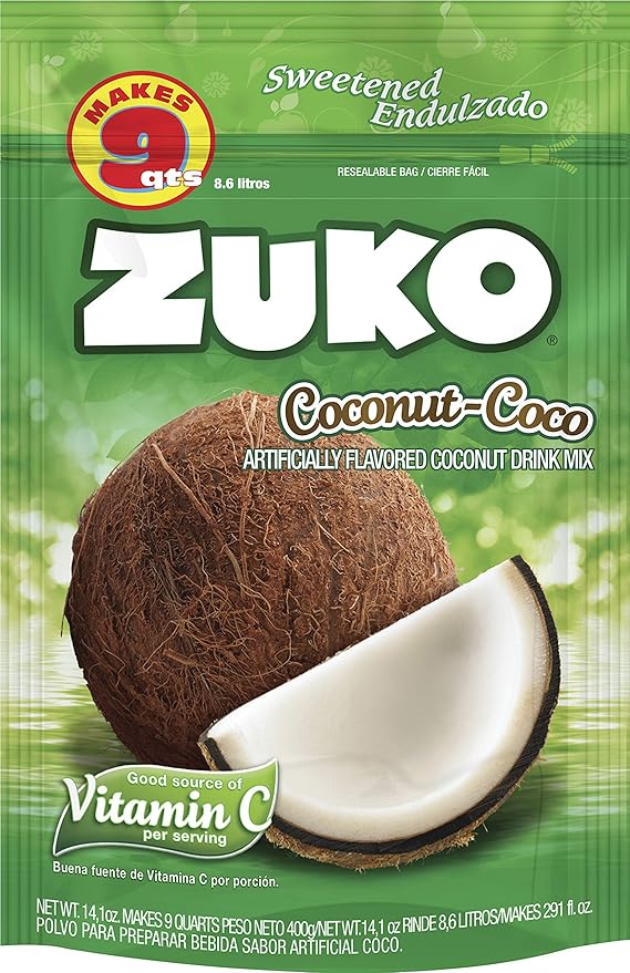 Zuko Coconut Instant Powder Drink | Family Pack | No Sugar Needed | Vitamin C | 14.1 Ounce (Pack of 6)