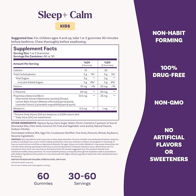 Natrol Kids Sleep+ Calm, Melatonin and L-Theanine, Supplement for Restful Sleep and Calming, Sleep Gummies for Kids, 60 Strawberry-Flavored Melatonin Gummies, 60 Day Supply