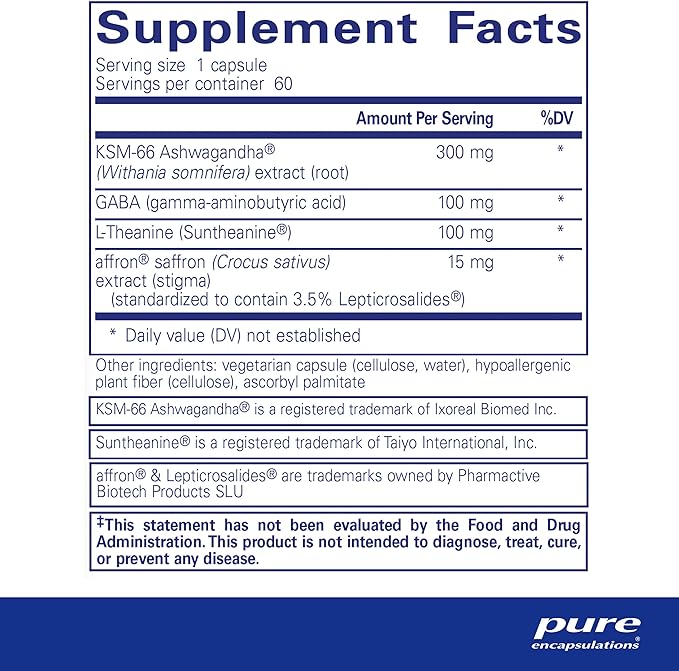 Pure Encapsulations Daily Calm - Vegan Stress & Sleep Support Supplement - Contains Ashwagandha, Saffron, GABA & L-Theanine - Non-GMO, Soy-Free & Gluten-Free - 60 Capsules