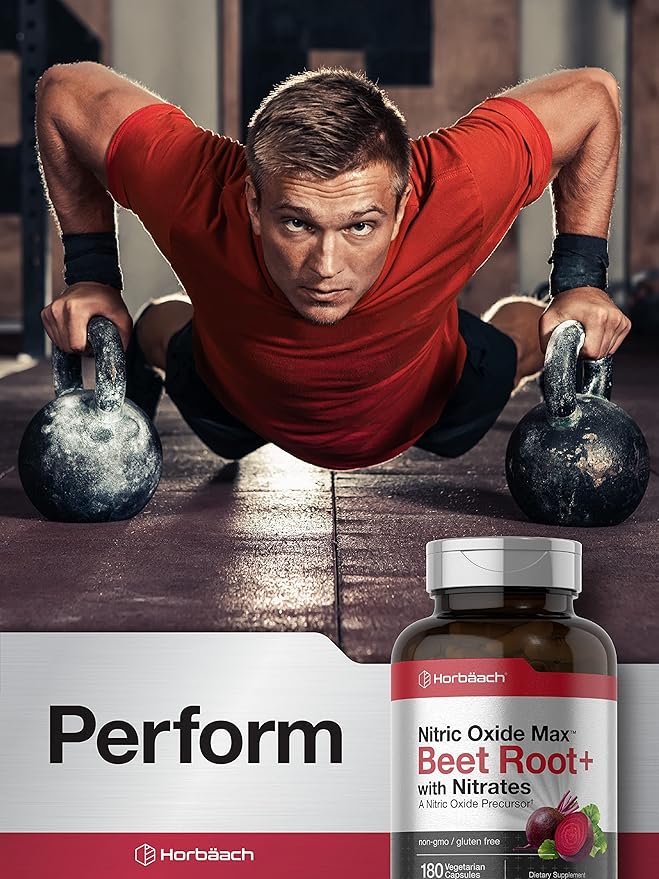 Horbäach Nitric Oxide Beet Root Capsules | 180 Count | with Nitrates and Precursor | for Men and Women | Vegetarian, Non-GMO, Gluten Free Supplement