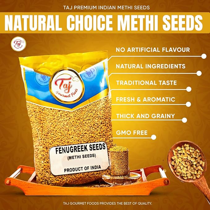 TAJ Premium Indian Methi Seeds, Fenugreek Seeds, Trigonella foenum graecum, (14 Ounce)