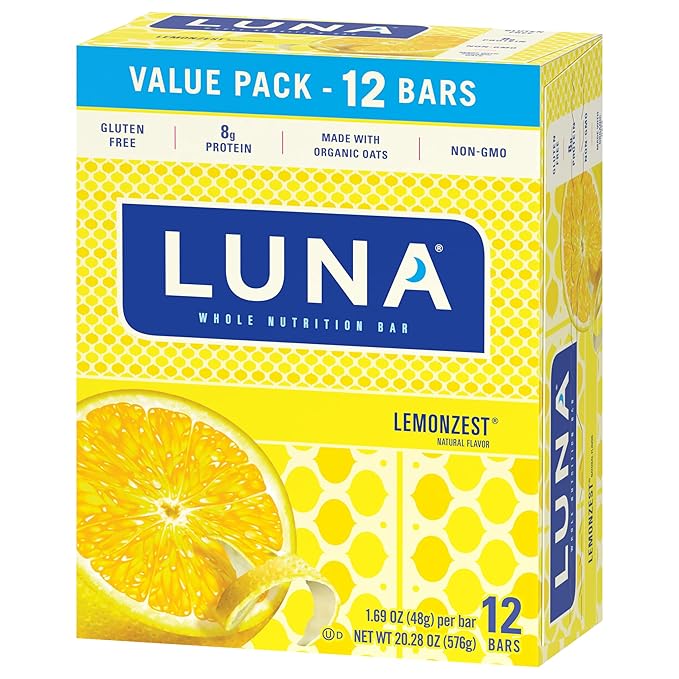 Clif Bar Luna Minis Energy Bar - Box of 12 1.69oz (48g) Bars (Lemon Zest)