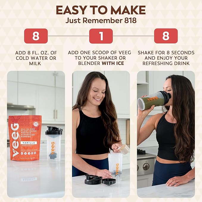Veeg All in One Protein Smoothie Powder – Vanilla Protein Powder, Vegan Collagen, Greens Superfood Powder, MCT Oil Organic, Multivitamin, Sugar Free, Meal Replacement, Digestive Enzymes,15 Servings