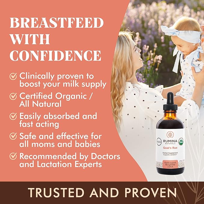 Goats Rue Lactation Supplement – Certified Organic Herbal Breastfeeding Supplements for Legendary Milk Supply Increase - Naturally Boost Your Breast Milk Supply/Production - Fenugreek Capsules Free