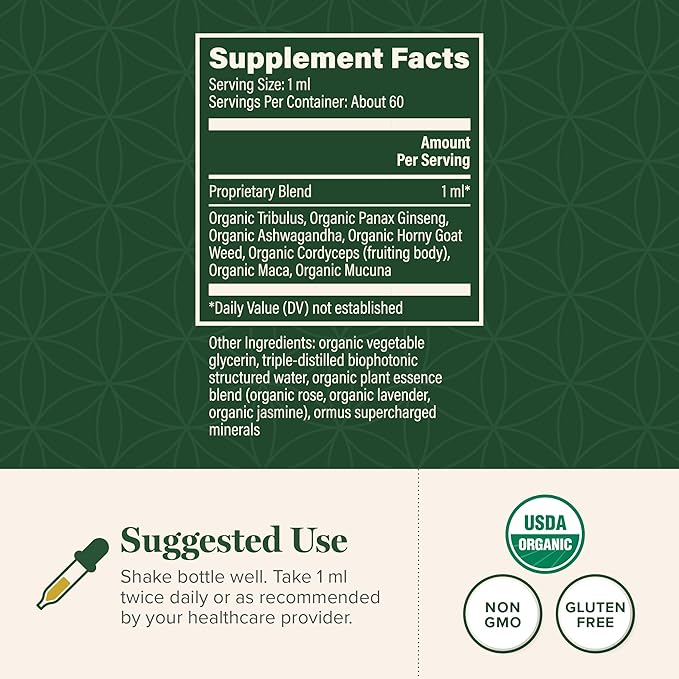 Global Healing Center Men's Hormone Support - Organic Liquid Supplement with Tribulus Terrestris - 2 Fl Oz