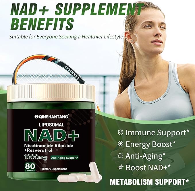 NAD Supplement 1000mg - Liposomal Nicotinamide Riboside Resveratrol with Quercetin | NMN Supplement Alternative for Anti-Aging, Energy, Focus, Boost for Women Men | 80 Capsules, 40 Servings