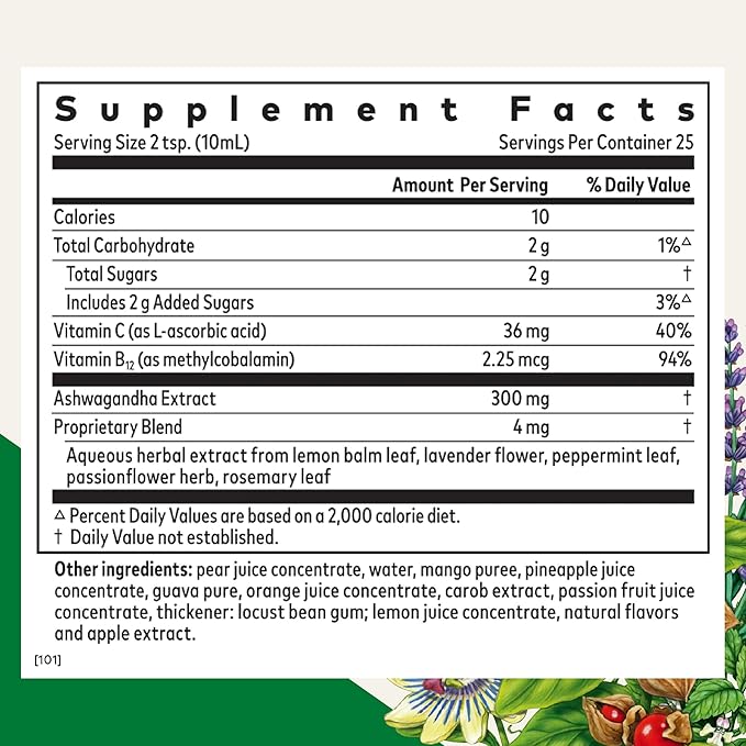Floradix Ashwagandha Liquid Herbal & Vitamin Formula - Herbal Supplement with Ashwagandha Extract, Vitamin C, Vitamin B12 & More - Stress Support Formula* - Vegan & Non-GMO - 8.5 fl oz