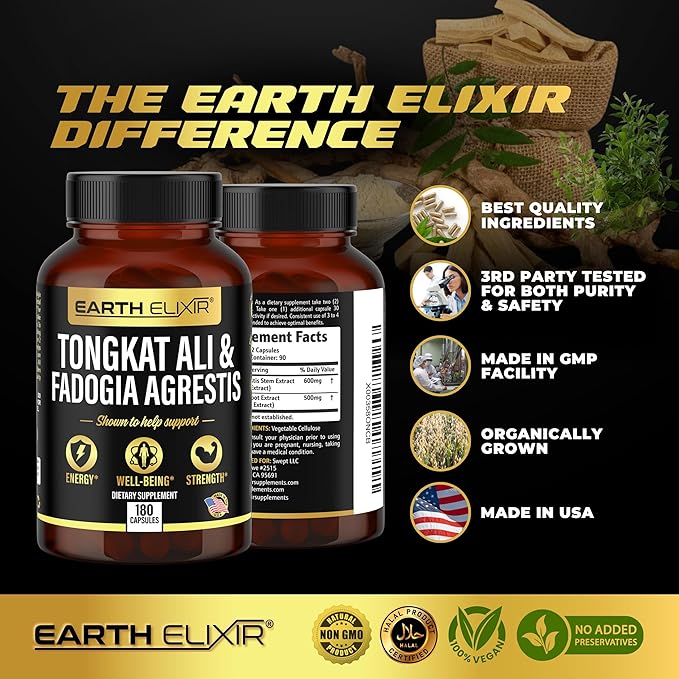Fadogia Agrestis & Tongkat Ali for Men – Non-GMO, Pure 2-in-1 Tongkat Ali & Fadogia Agrestis for Men and Woman – Natural Energy, Hormonal & Fitness Support – 180 Longjack Capsules
