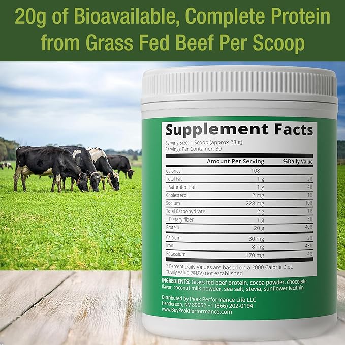 Grass Fed Beef Protein Powder - Lactose Free Great Tasting Beef Protein Isolate. Complete Animal Based Non Dairy Paleo Carnivore Supplement for Prime Muscle Building. No Whey. Chocolate Flavor