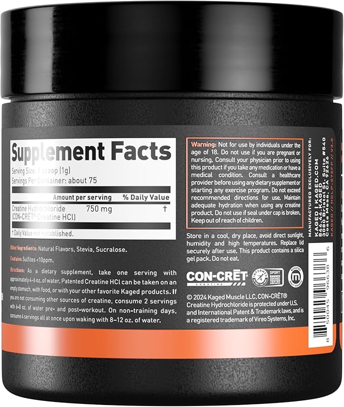 Kaged Creatine HCl Powder, Lemon Lime, Muscle Building and Recovery Supplement, Patented Formula, Highly Soluble Powder, 75 Servings