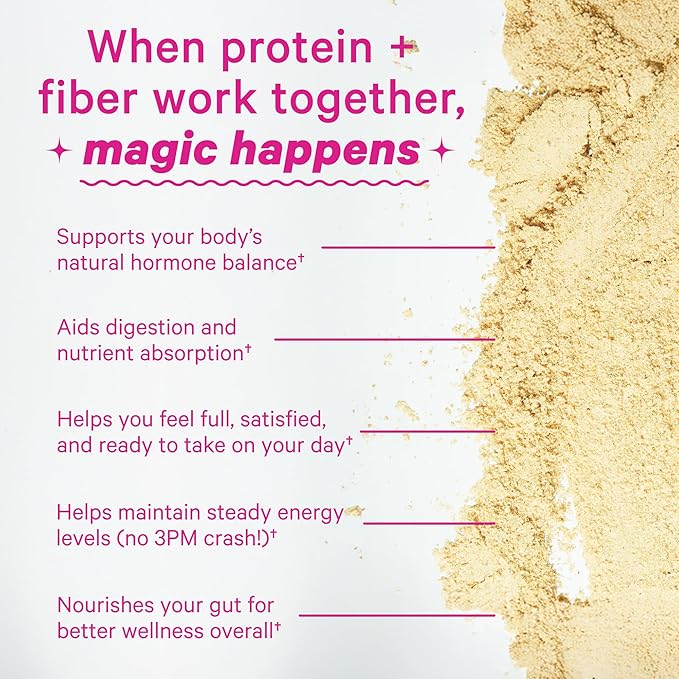 Pink Stork Protein Powder for Women, 20g Plant Based Protein Powder with Fiber + Superfoods, Gluten Free, Dairy Free, Sugar Free, Vanilla Protein Shake - 15 Scoops