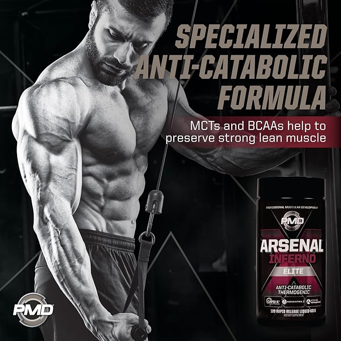 PMD Sports Arsenal X Inferno Superior Fast-Acting Liquid Gel Thermogenic Dietary Supplement - Fat Burner and Muscle Maintenance - Increase Metabolism and Energy Booster - 120 Liquid Gels