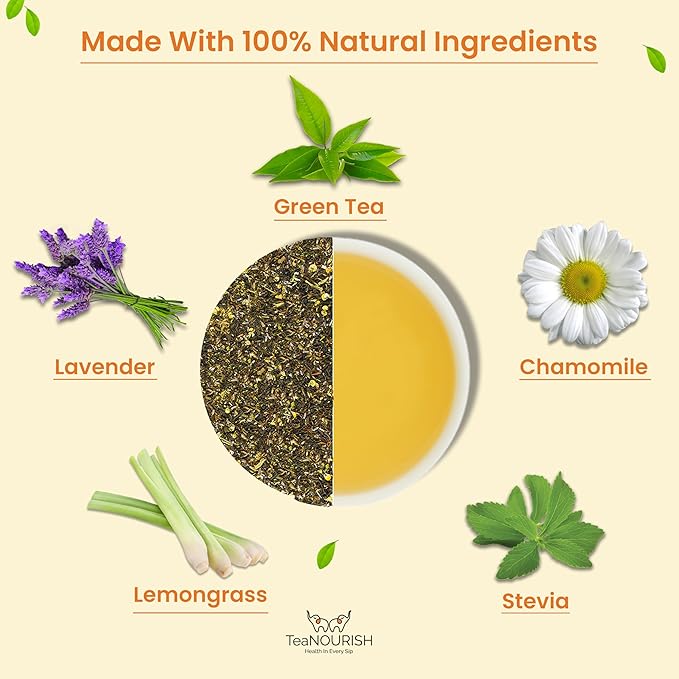 TeaNOURISH Chamomile Lavender Green Tea | Loose Leaf Tea | Calming & Relaxing Chamomile Sleep Tea | Bedtime Tea | 100% NATURAL | Brew Hot or Iced Tea - 3.53oz/100g