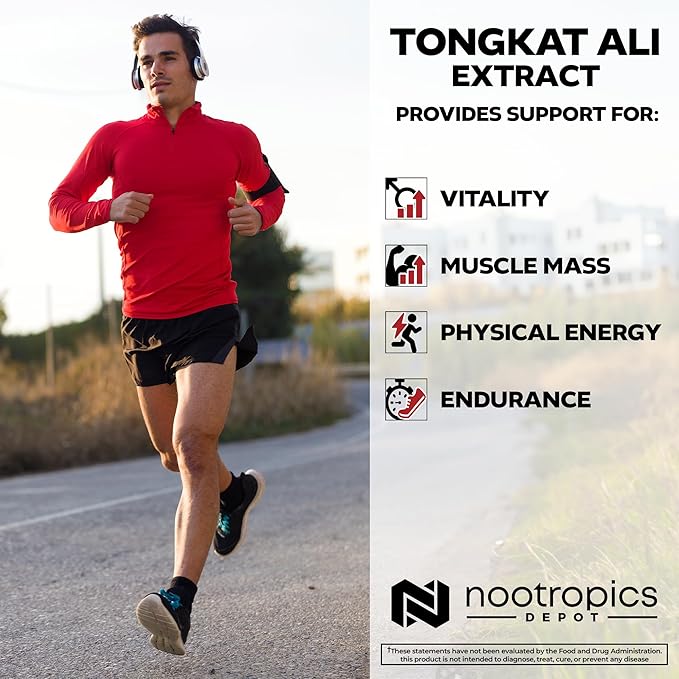 Nootropics Depot Tongkat Ali Extract Capsules | 200mg | 60 Count | 2% Eurycomanone by HPTLC | Eurycoma longifolia Root Extract