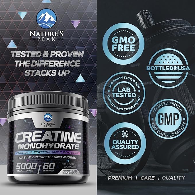 Creatine Nutritional Powder Supplements 5000mg (5g) - Pure Micronized Creatine Monohydrate Unflavored, Keto Friendly - Creatine Supports Muscle Growth & Strength, Vegan, Gluten-Free - 60 Servings
