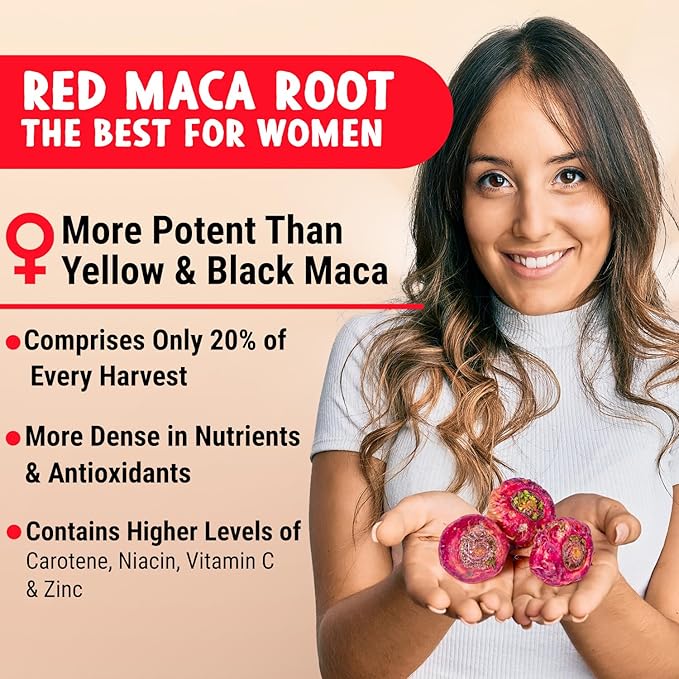Maju Superfoods Organic Red Maca Root Capsules 120ct - Women Focused Curve Enhancement Nutrition Booster Pills, Gain for Thighs, Powder in Pill Supplement