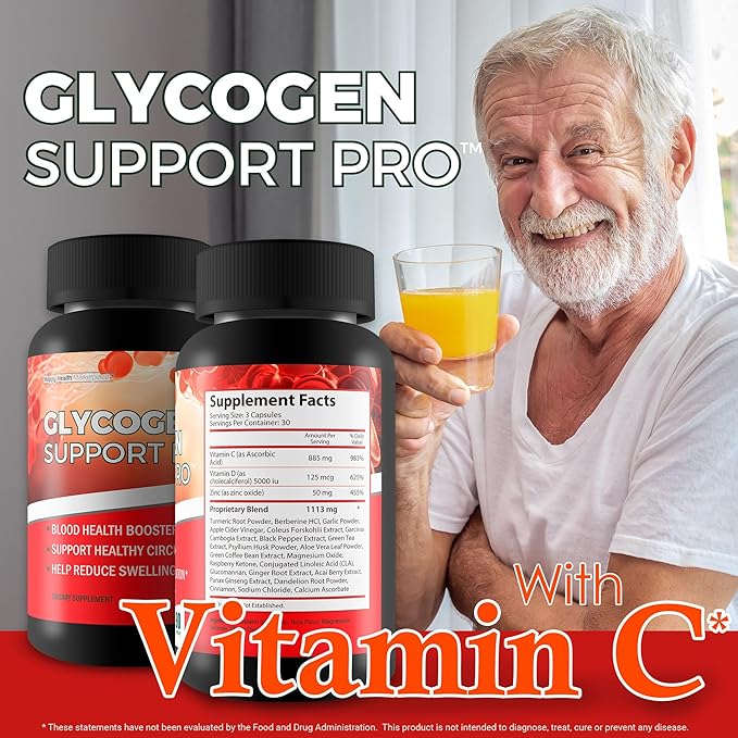 Glycogen Support Pro - Our Best Pancreas Support Antioxidant Blood Health Blood Circulation Supplements - Blood Supplement W/Magnesium Turmeric Vitamin D Vitamin C D Zinc Blood Balance Blood Booster