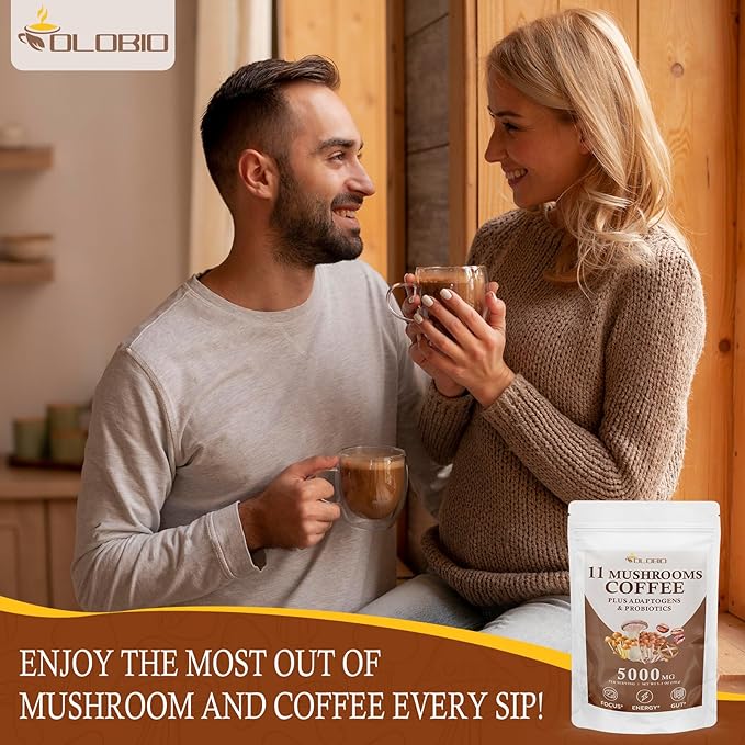 Mushroom Coffee, 11 Organic Mushrooms Plus Adaptogens & Probiotics, with Lion's Mane, Chaga, Reishi, Cordyceps Complex, Instant Coffee for Focus, Energy, Gut, Digestion, Immunity - 5.3oz