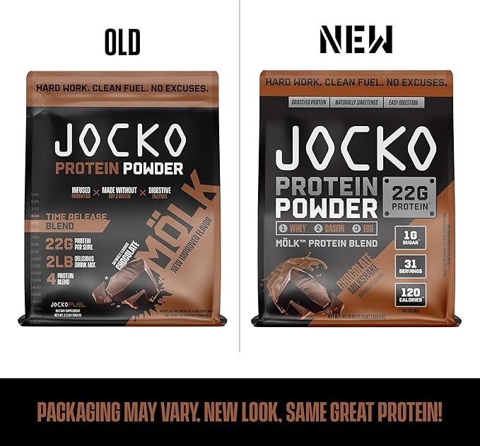 Jocko Fuel Mölk Whey Protein Powder 22g Protein - Low Sugar Monk Fruit Blend - Muscle Recovery & Growth, Packaging May Vary (31 Servings, Chocolate Milkshake)