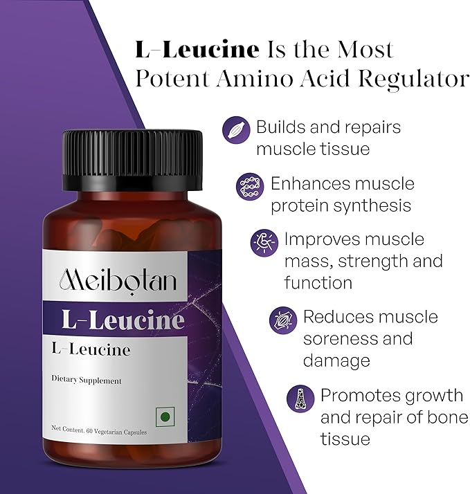 100% Pure L-Leucine 2000mg, Muscle Recovery and Support, Non GMO & Vegan - 60 Vegetarian Capsules