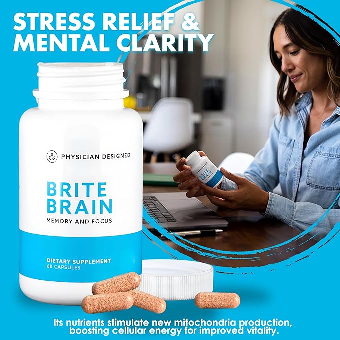 Physician Designed Brite Brain Supplement | Ultra CoQ10 with PQQ | for Energy, Focus & Brain Health | Micro Active | Anti-Aging| CoQ10 | All Ages | 60 Capsules