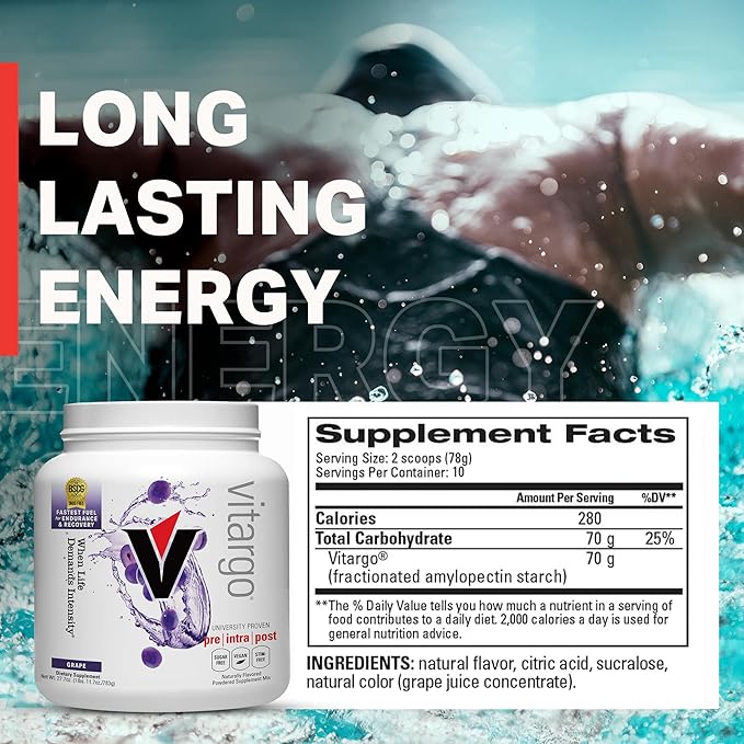 Vitargo Carbohydrate Powder | Feed Muscle Glycogen 2X Faster | 1 LB Grape Pre Workout & Post Workout Recovery Powder | Carb Supplement for Recovery, Endurance, Gain Muscle Mass