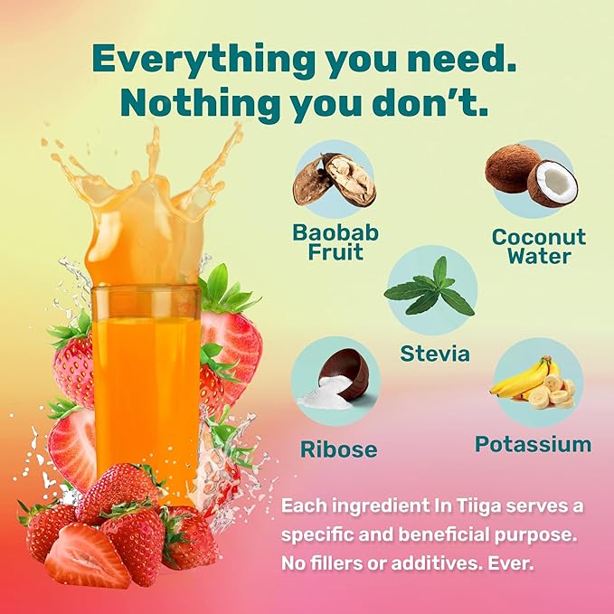 Tiiga 2-in-1 Gut Health + Hydration Drink Mix – Natural Debloat Formula with 75%+ Baobab & Coconut Water. High in Antioxidants, Prebiotics, Zero Added Sugar, Supports Digestion, Energy & Helps Debloat