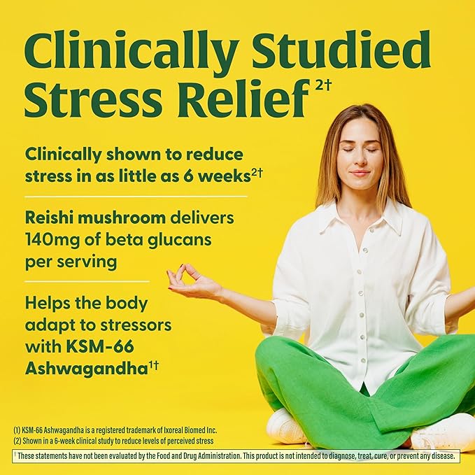 MegaFood Superfood Mushroom Stress Relief - Reishi Mushroom Supplement Clinically Studied to Reduce Stress - Doctor Formulated with Ashwagandha KSM 66 - Vegan, Gluten-Free - 60 Capsules, 30 Servings