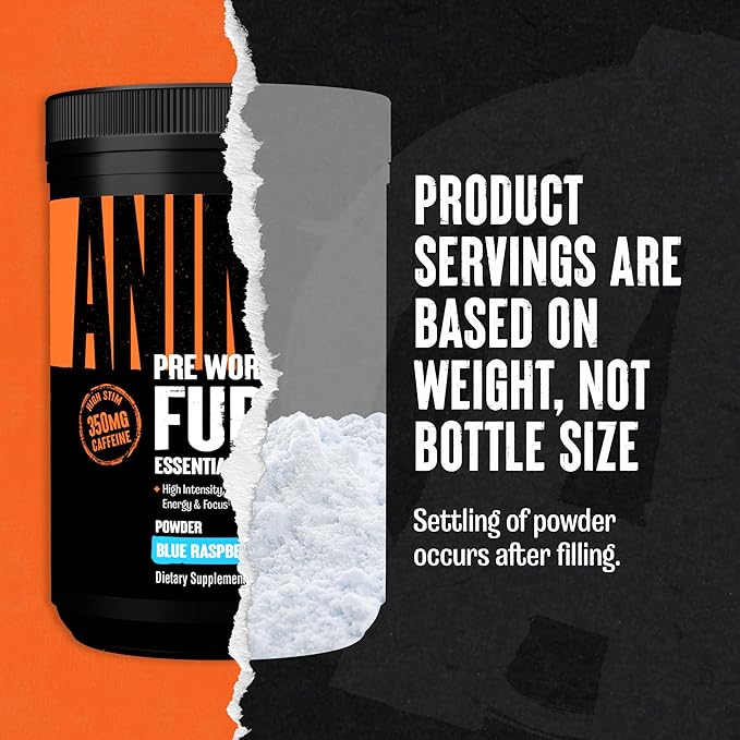 Animal Fury - Pre Workout Powder Supplement for Energy and Focus - 5g BCAA, 350mg Caffeine Nitric Oxide Without Creatine - Powerful Stimulant for Bodybuilders - Blue Raspberry