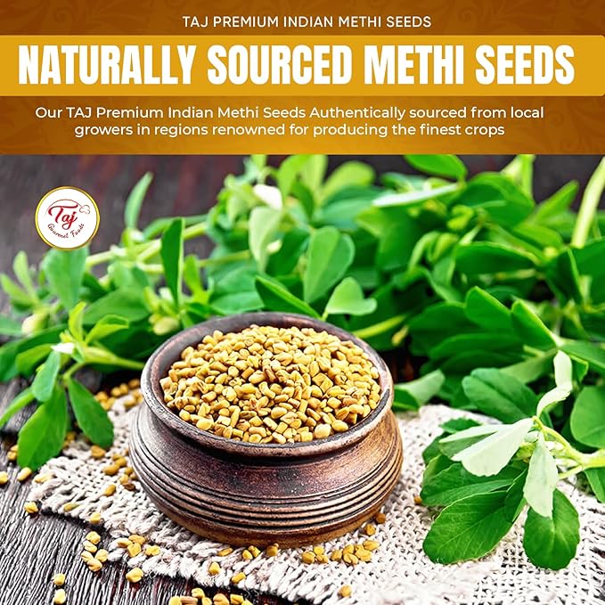 TAJ Premium Indian Methi Seeds, Fenugreek Seeds, Trigonella foenum graecum, (14 Ounce)