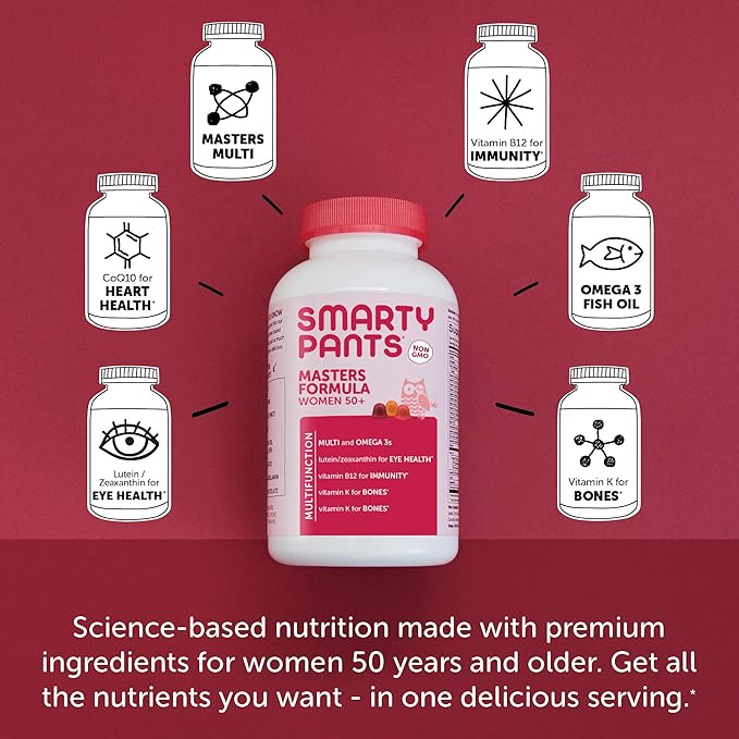 SmartyPants Gummy Multivitamin for Women 50 and Over: Omega 3 Fish Oil (EPA/DHA), Methylfolate & Women's Multivitamin Gummies: Omega 3 Fish Oil (EPA/DHA), Methylfolate, CoQ10