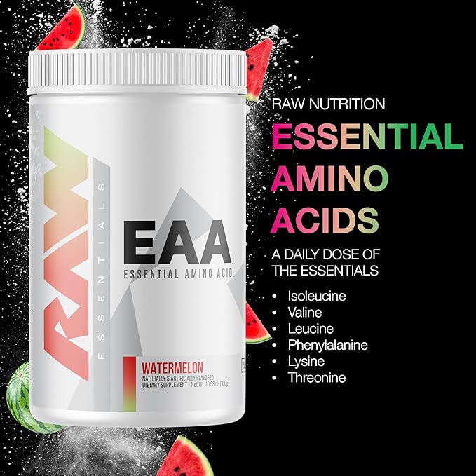 RAW EAA Amino Acids Powder, Watermelon (25 Servings) - Pre Workout Amino Energy Powder for Strength, Endurance, Recovery & Lean Muscle Growth - BCAA Amino Acids Supplement for Men & Women
