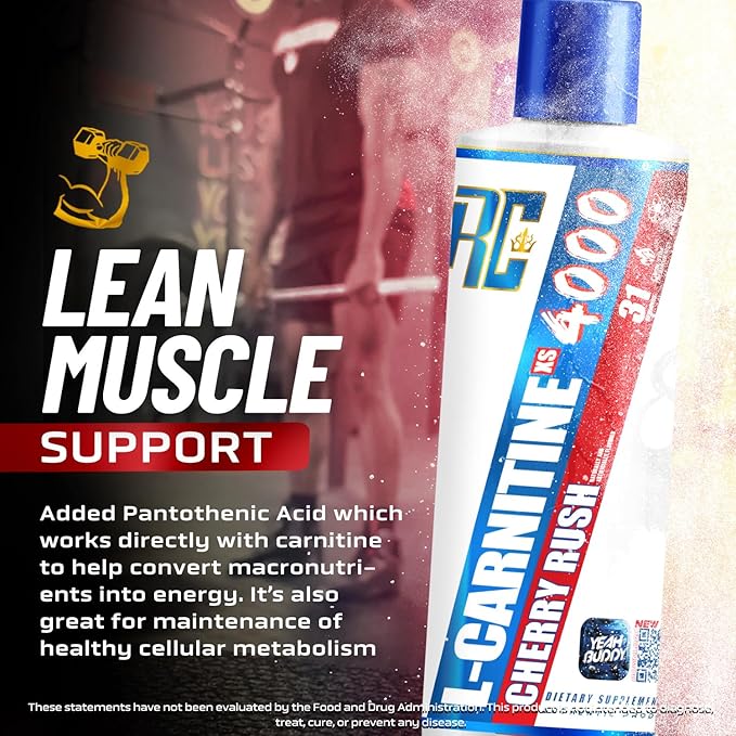 Ronnie Coleman Signature Series L Carnitine XS 4000 Liquid, Stimulant Free, Sugar Free, Zero Carbs, Lean Muscle Strength Support for Men & Women, 16 Oz (16 oz, Cherry Rush (4000))