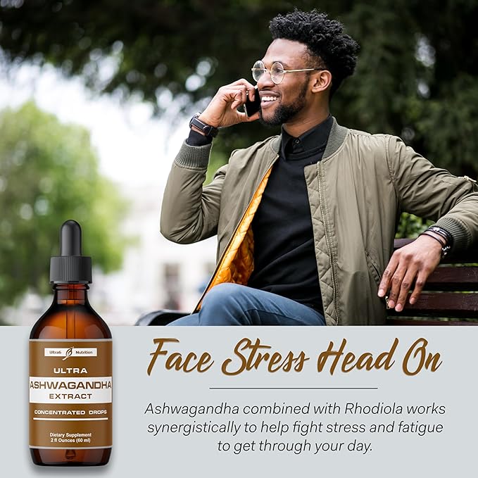 Ashwagandha Liquid Drops - Organic Ashwagandha Supplements with Rhodiola Rosea Tincture - Root Extract for Mood and Energy - Supplement for Men & Women