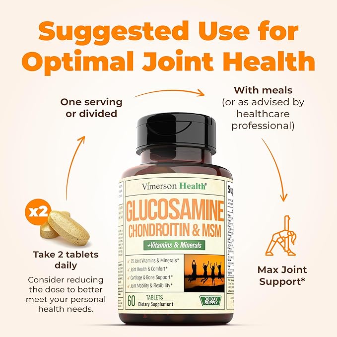 Glucosamine Chondroitin MSM Joint Support Supplement with Glucosamine Sulfate 1000 mg Plus 15 Nourishing Joint Complex Vitamins - Premium Joint Health MSM Supplement for Women and Men - 60 Tablets