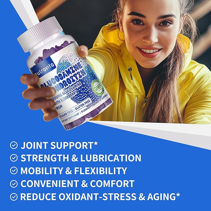 Glucosamine Chondroitin Gummies with MSM & Elderberry Extra Strength - Joint Support, Antioxidant Immune Support Supplement for Adults, Men & Women.120 Blueberry Chews