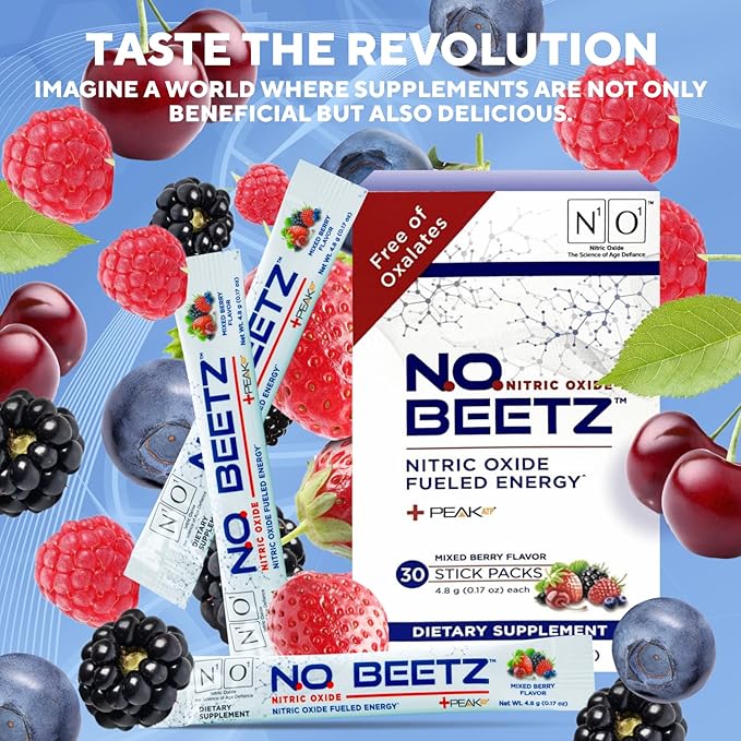 N.O. Beetz Nitric Oxide Supplement for Pre-Workout & Endurance | Beetroot, Peak ATP & Electrolytes for Energy & Hydration | Boosts Blood Flow & Muscle Recovery | No Mess, 30 Servings