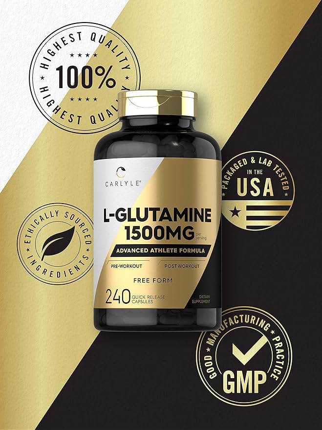Carlyle L Glutamine Capsules | 1500mg | 240 Count | Advanced Athlete Formula | Pre and Post Workout | Non-GMO, Gluten Free Supplement