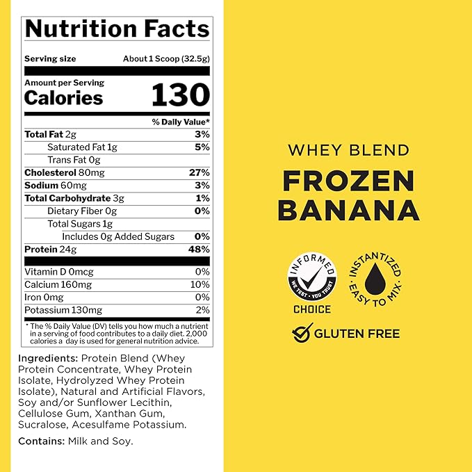 Rule One Proteins Whey Blend - Frozen Banana, 24g Fast-Acting Whey Protein Concentrates, Isolates, and Hydrolysates Per Serving, with Naturally Occurring EAAs and BCAAs, 2lbs