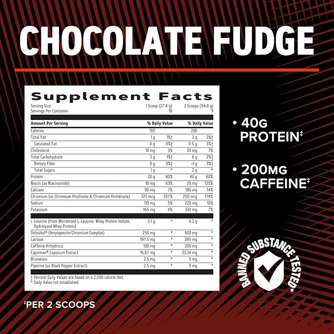 GNC AMP Wheybolic Ripped Protein Powder & Thermogenic Supplement, Increases Muscle Strength & Size, Energy & Endurance, 40g Protein, 6.2g Leucine, 15g EAA, Caffeine, Chocolate Fudge, 9 Serving