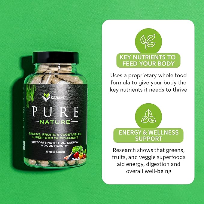KaraMD Pure Nature | Greens, Fruit and Veggies Supplement | Vitamins, Fiber & Antioxidants | 20 Fruits and Vegetables Supplements for Energy & Digestion | Gluten Free & Vegan Friendly (30 Servings)