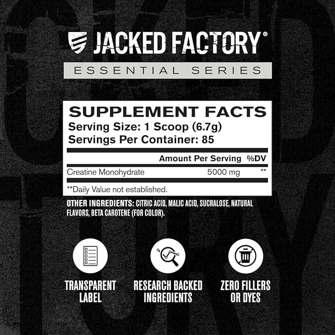 Jacked Factory Flavored Creatine Monohydrate Powder 425g - Creatine Supplement for Muscle Growth, Strength & Performance - 85 Servings, Peach Mango