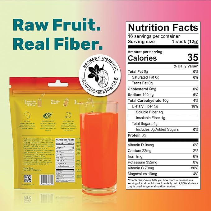 Tiiga 2-in-1 Gut Health + Hydration Drink Mix – Natural Debloat Formula with 75%+ Baobab & Coconut Water. High in Antioxidants, Prebiotics, Zero Added Sugar, Supports Digestion, Energy & Helps Debloat
