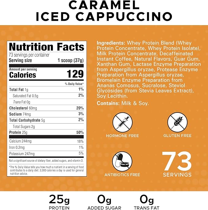 High Whey, Protein Powder 6LB, Whey Isolate, Gluten Free, Lean Muscle Mass for Men & Women, 25g of Protein Per Scoop, 2.7kg, 73 Servings (Caramel Iced Cappuccino, 6 Pound)