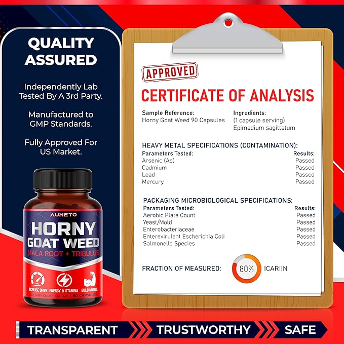 Horny Goat Weed Supplement with L-Arginine Tribulus Terrestris Maca Root Tongkat Ali - Male Energy, Strength and Memory Support (90 Count (Pack of 1))
