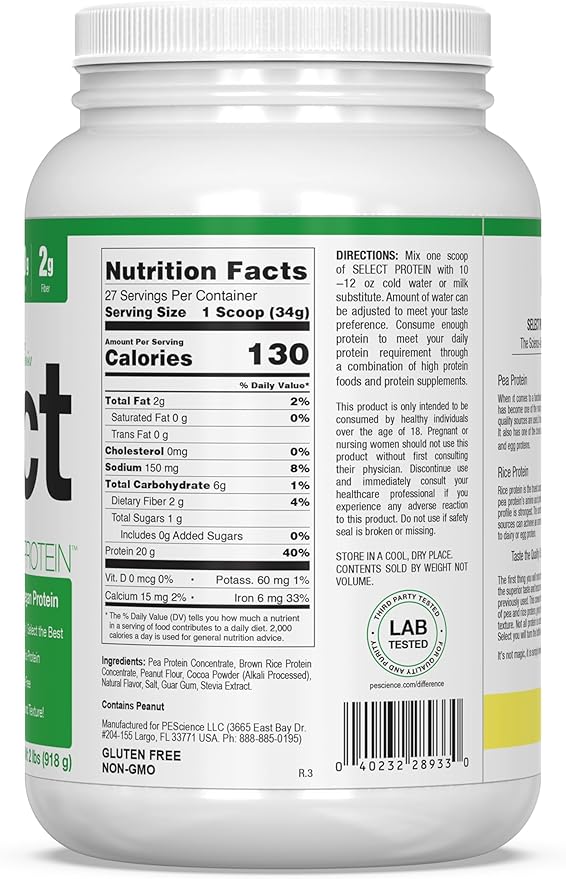 PEScience Select Vegan Plant Based Protein Powder, Chocolate Peanut Butter, 27 Serving, Premium Pea and Brown Rice Blend