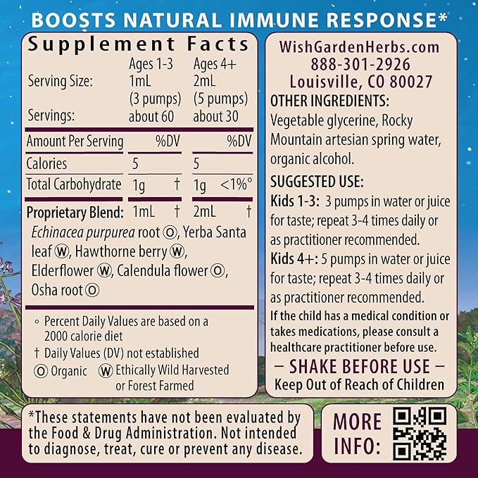 WishGarden Herbs Kick-It Immune for Kids - Immune Support Supplement for Kids, Herbal Immune Defense & Immune Booster with Echinacea, OSHA, Elder, Rapid Baby and Toddler Immune Support Formula, 2oz