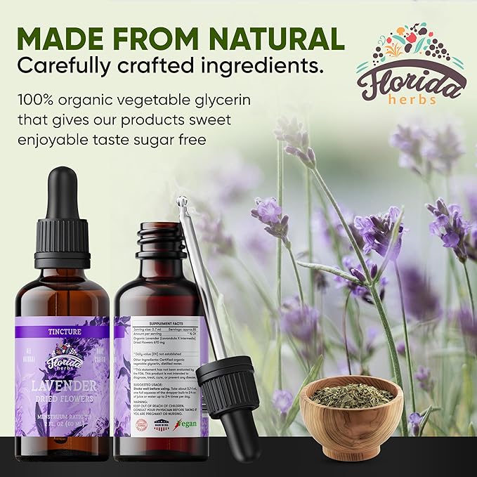 Lavender Flower Liquid Extract for Calming Nervous System Support, Organic Lavender Extract (Lavandula X Intermedia) Dried Flow 2 Fl Oz