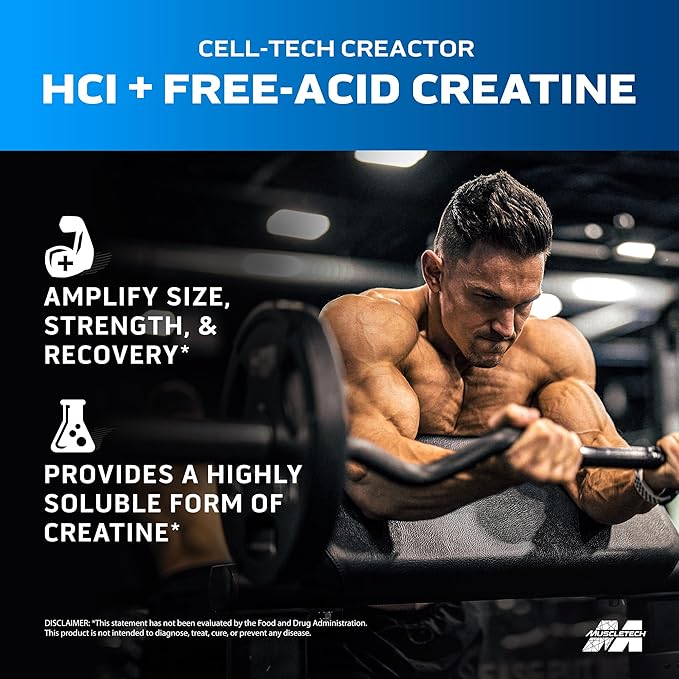 MuscleTech Cell-Tech Creactor Creatine HCl Powder,Post Workout Muscle Builder for Men & Women ,Creatine Hydrochloride + Free-Acid,Unflavored (120 Servings),8.47 oz